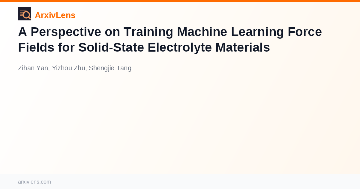 Training Machine Learning Force Field A Perspective on Training Machine Learning Force Fields for Solid-State ...