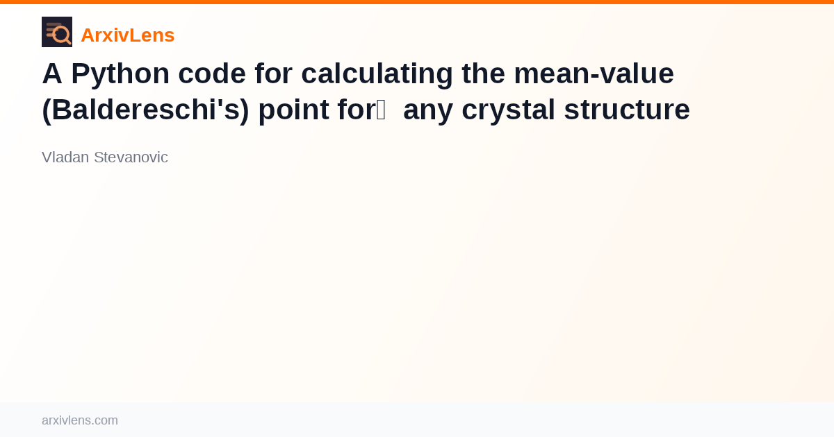 A Python code for calculating the mean-value (Baldereschi's) point for ...